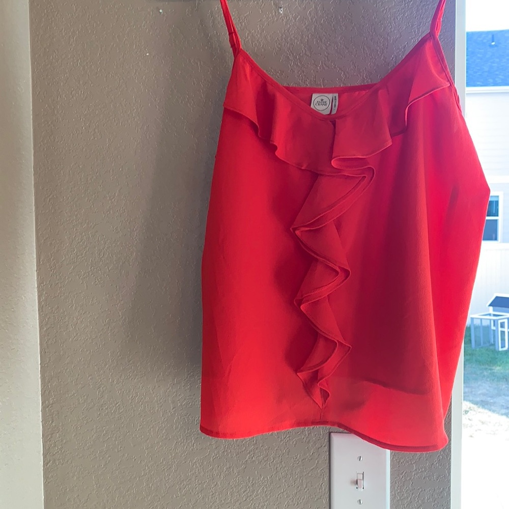2/14$! Bright Red spaghetti strap tank w/ruffled center